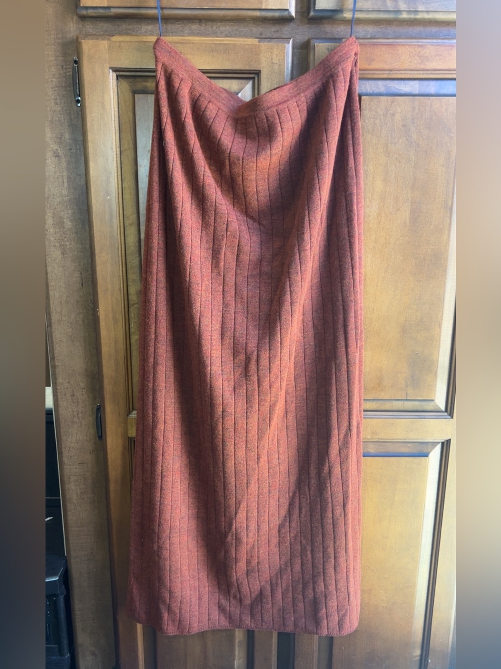 🌸Vintage Liz Claiborne Ribbed Knit Maxi Skirt - Rust Orange Wool Blend Sz L - Picture 3 of 6